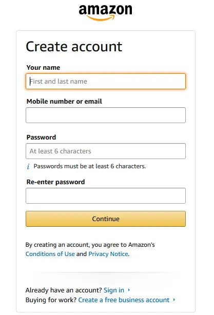 1) Enter Your name.2) Enter your active Mobile number or email.3) Enter your Password.4) Click the Continue button.