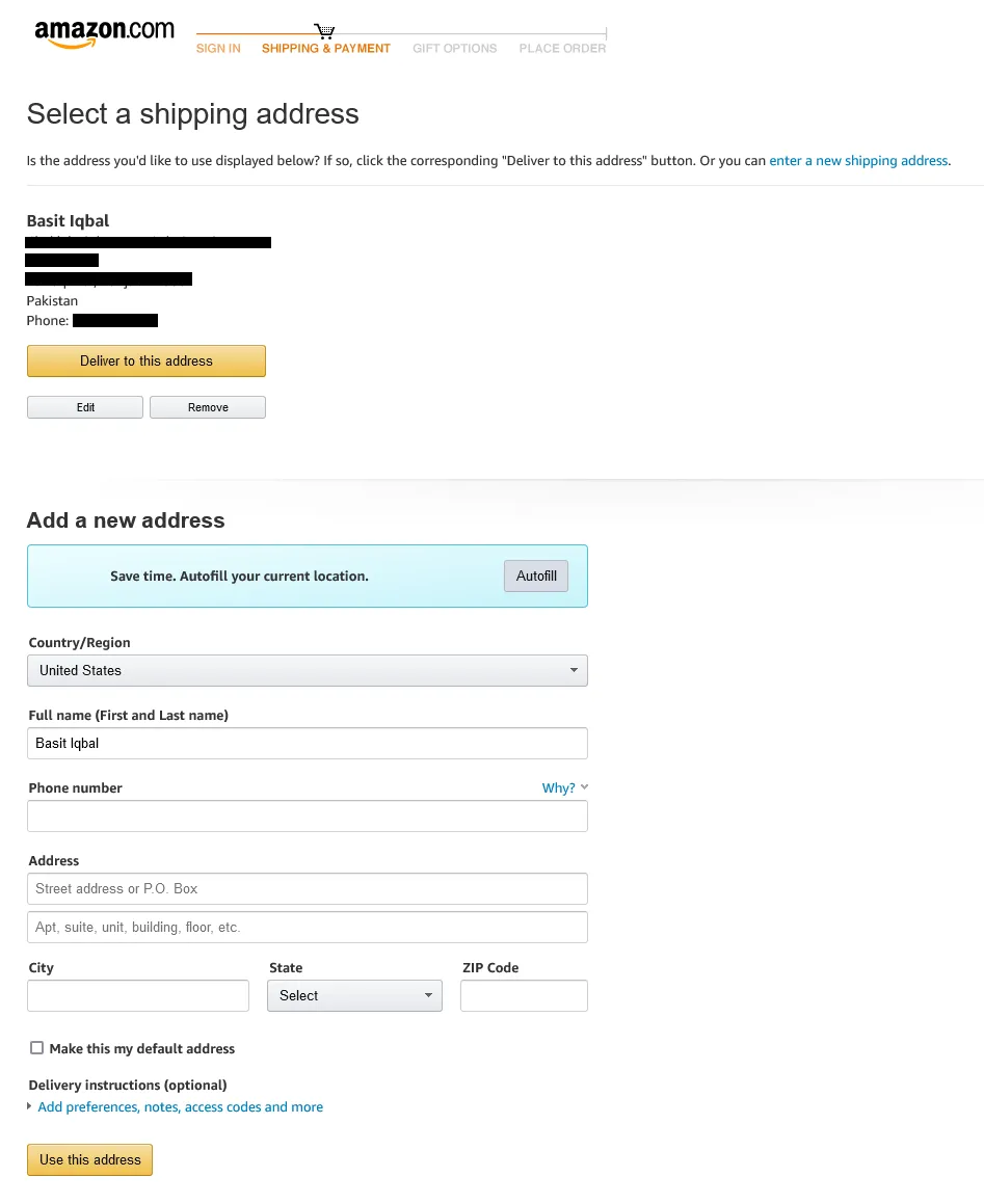 1) If you want to use existing Shipping Address click Deliver to this address. 
2) If you're adding a new Shipping Address click Use this address after filling the information.