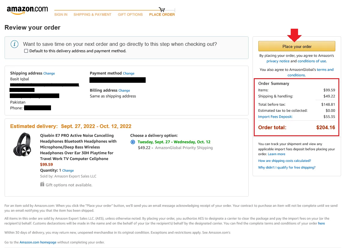 1) Review your Amazon Order Summary.2) Click the Place your order button. 