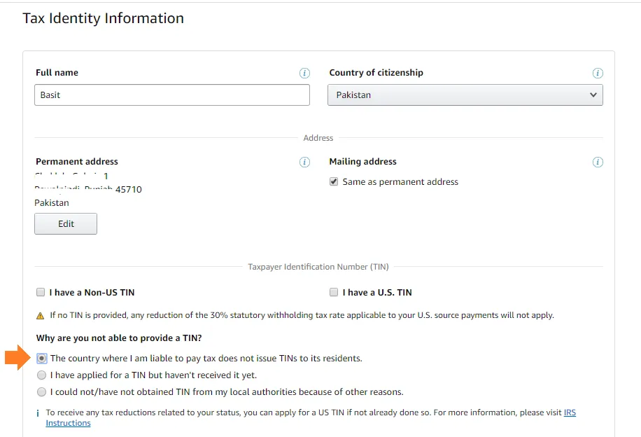 Fill the Tax identity Information Fill the Tax identity Information