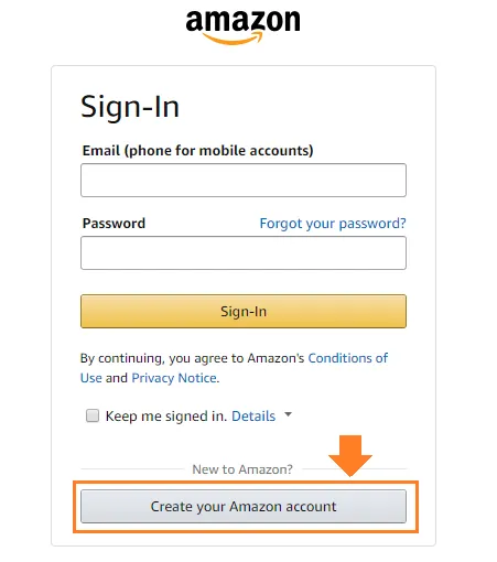 Click the "Create your Amazon account" button.