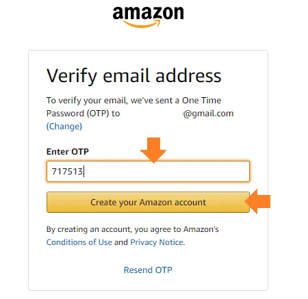 Enter OTP and Create your Amazon account Enter OTP and Create your Amazon account