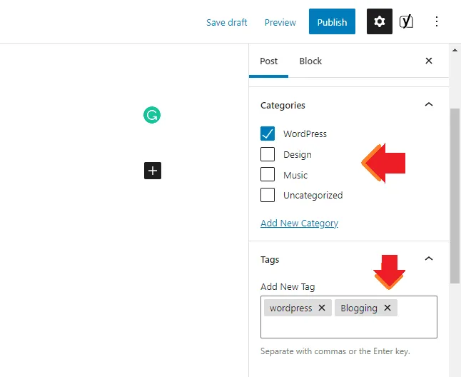 Categories and Tags in WordPress Editor