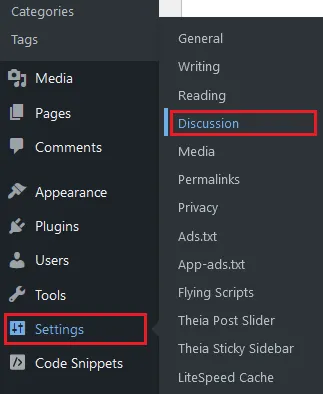 Go to Settings from the sidebar and click Discussion. Go to Settings from the sidebar and click Discussion.
