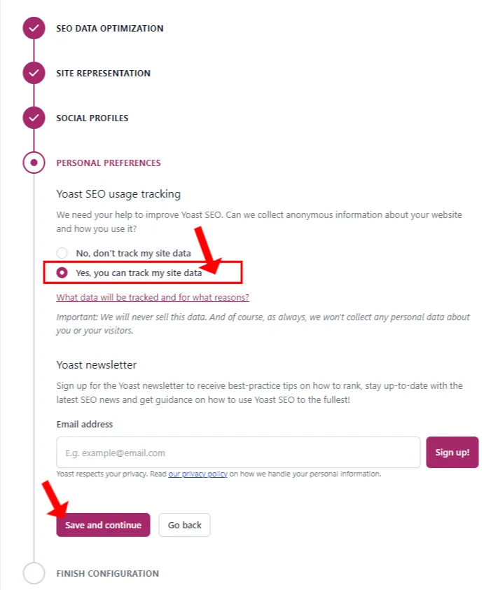 In "Can we collect anonymous information about your website and how you use it?" Choose Yes, you can track my site data.