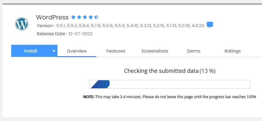 The WordPress installation takes 3 to 4 minutes, The WordPress installation takes 3 to 4 minutes,