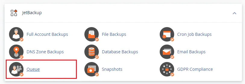 Go to JetBackup section again and click the Queue to check the status of your Restore.