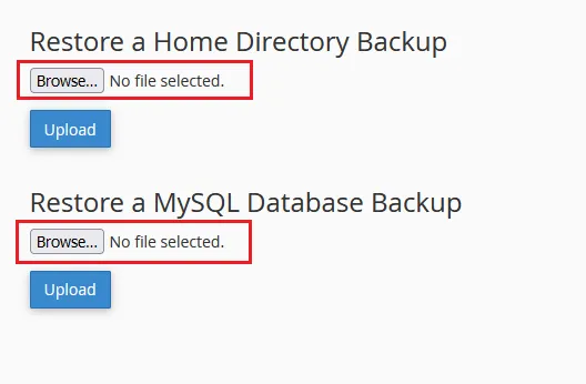 Click Browse and upload your partial backups.
