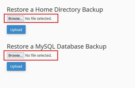Click Browse and upload your partial backups. Click Browse and upload your partial backups.