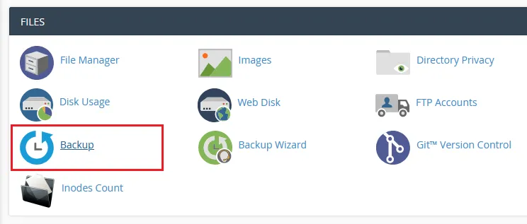 Go to Files Section and click Backup