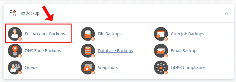 Click Full Account Backups