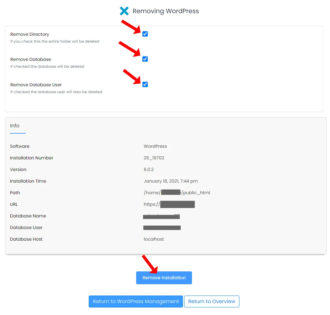 Tick all of the Removing WordPress options