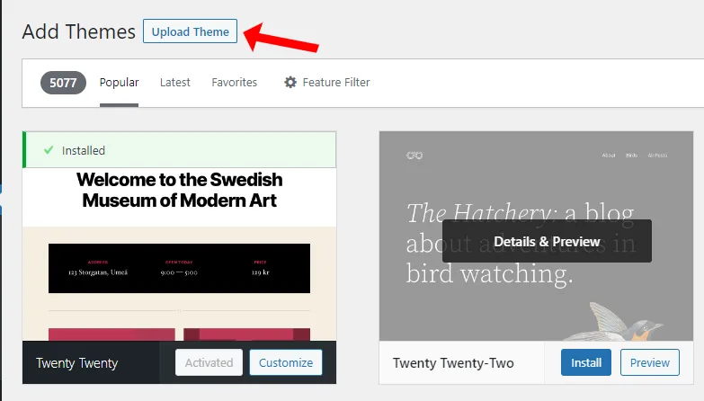 Click Upload Theme button Click Upload Theme button