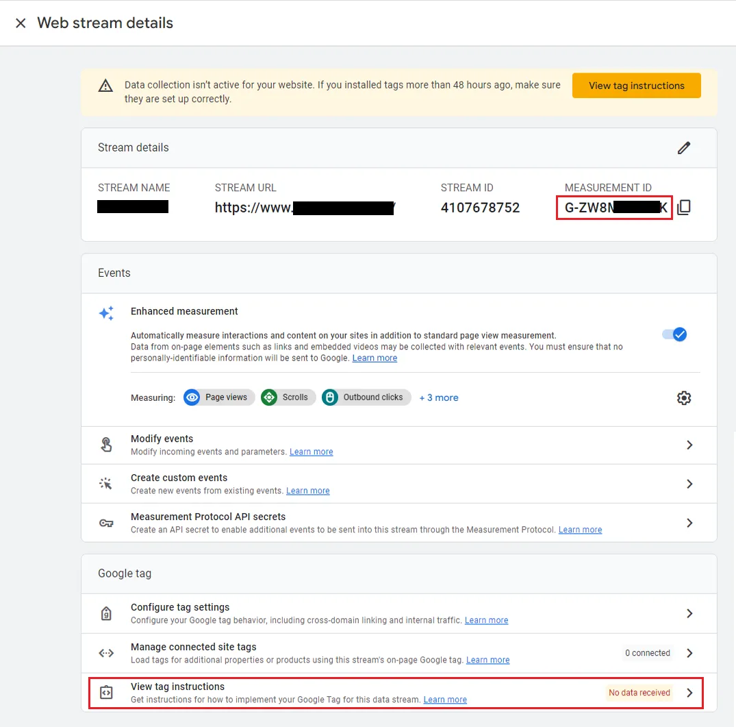 It will show you the data stream details like MEASUREMENT ID, Global Site Tag, etc.

You have to add Measurement ID and Global Site Tag in your website. 