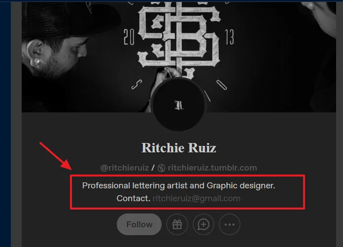 An example of a Tumblr blog description written by a professional lettering artist.
