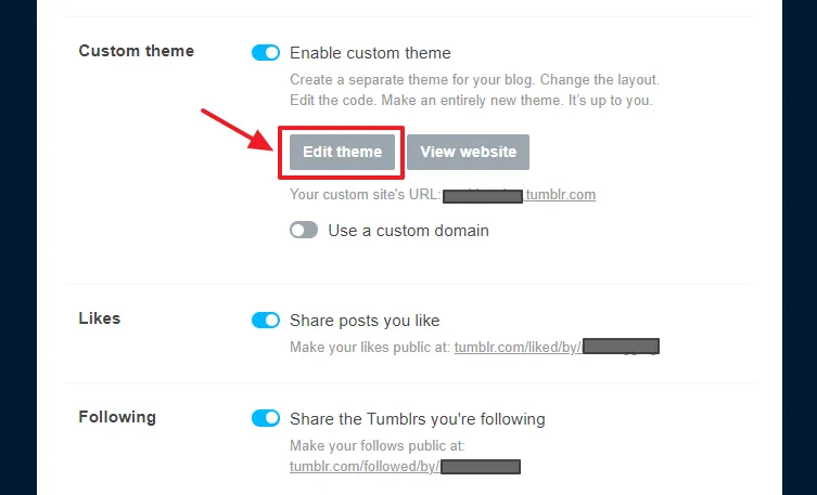 Go to Custom theme section and click the Edit theme