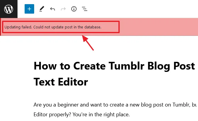 Update Failed: Could not update post in the database