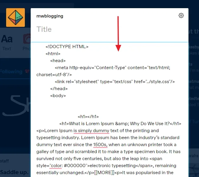 Paste the HTML code of the post that you have copied. 