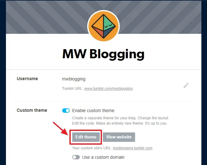 Go to Custom theme section and Click the Edit theme button. Go to Custom theme section and Click the Edit theme button.
