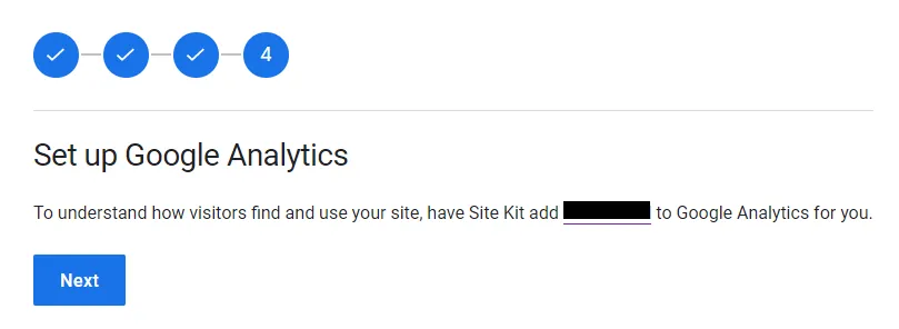 1) Google Search Console is added, now Set up Google Analytics.2) Click the Next button.
