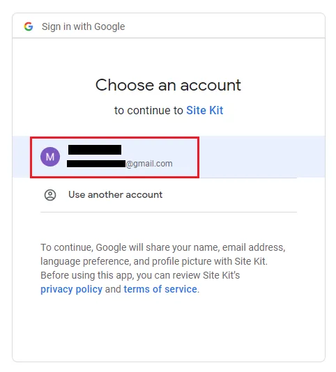 Choose your same Gmail account again.