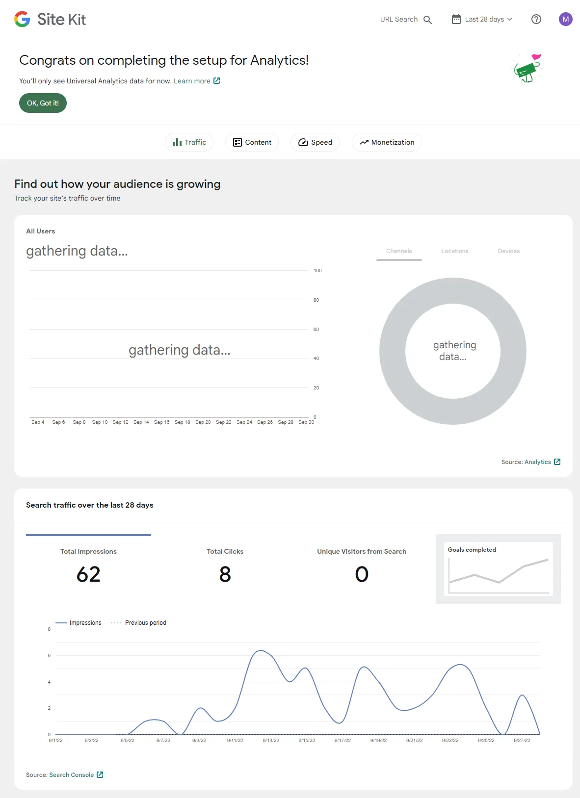 Once the setup is completed successfully, it will show you a message, "Congrats on completing the setup for Analytics!"