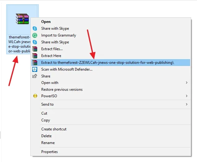 Right-click on JNews Zip File and click Extract to.... Right-click on JNews Zip File and click Extract to....