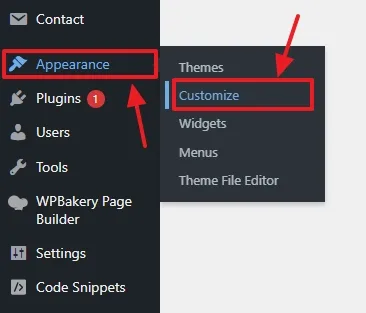 Go to Appearance from the sidebar and click the Customize. Go to Appearance from the sidebar and click the Customize.