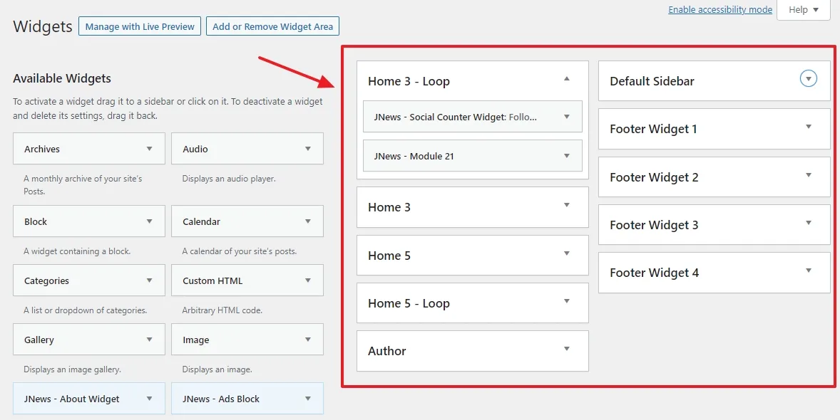 JNews Widgets settings