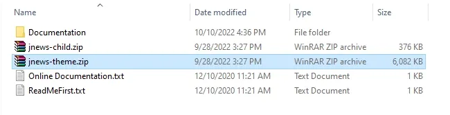The jnews-theme.zip is the theme file that you have to upload. The jnews-theme.zip is the theme file that you have to upload.