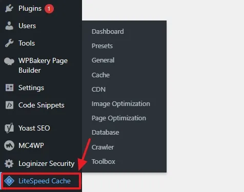 Go to LiteSpeed Cache from the sidebar to open it. 
