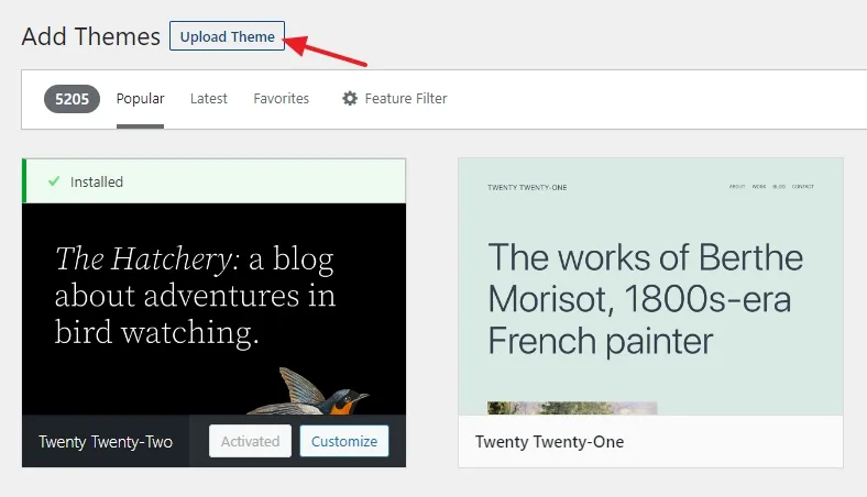 Click the Upload Theme. Click the Upload Theme.
