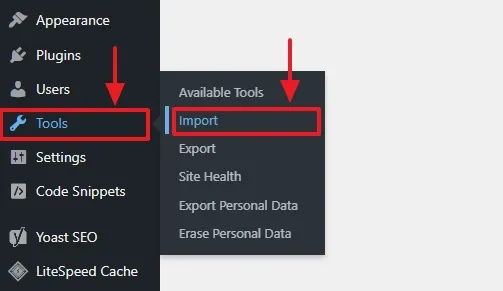 Go to Tools from the sidebar and Click the Import.