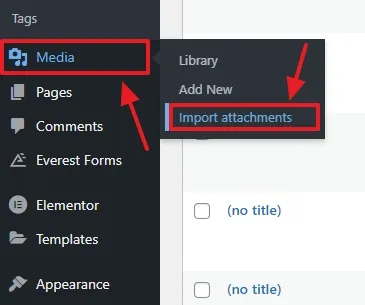 Go to Media from the sidebar and click the Import attachments.