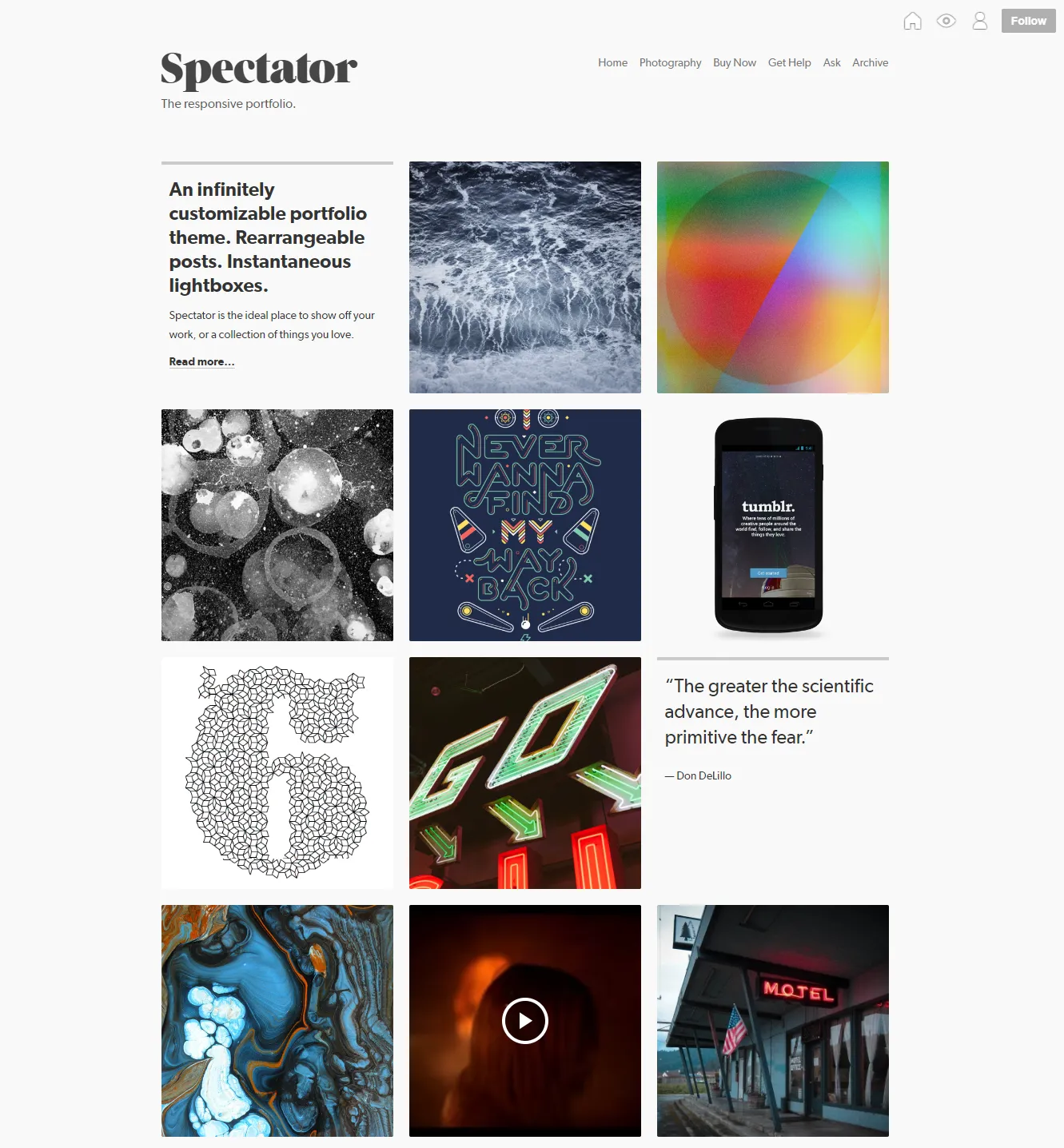 Bestcorp Spectator Tumblr theme perfect for showcasing your work