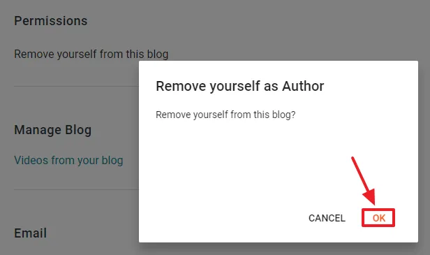 A popup will appear to confirm that you want remove yourself as author. Click OK.
