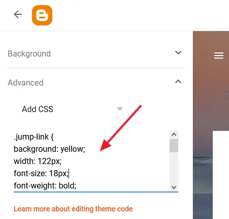Paste the below CSS code in the text area. Click the Save icon, located at your bottom-right to save the changes.