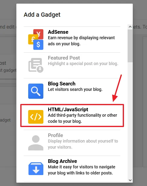 Click the HTML/JavaScript to add it on your blog's sidebar.