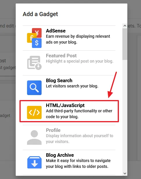 Click the HTML/JavaScript to add it on your blog's sidebar. Click the HTML/JavaScript to add it on your blog's sidebar.