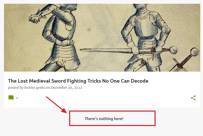 Below you can see that there are no posts on homepage's Body section. It is showing you the message "There's nothing here".
