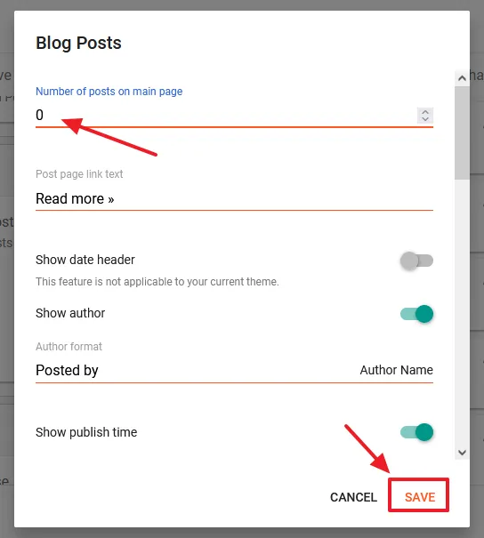 In the Number of posts on main page enter 0. If you have already updated the value from Posts Settings you will the same value here. 