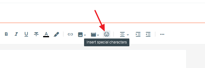 Click the "Insert Special Character" icon to insert emojis, special characters, symbols, punctuation, etc.