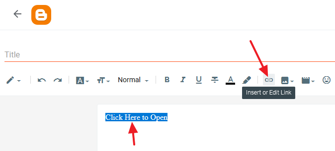 To make a link, first select the text and then click Insert or Edit Link icon.