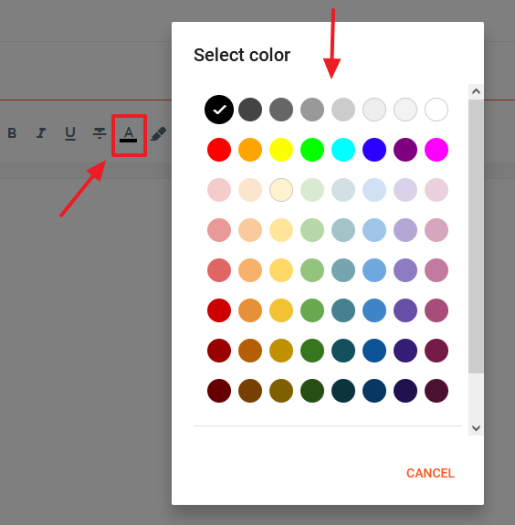 Click the "A" icon to pick a text color. 