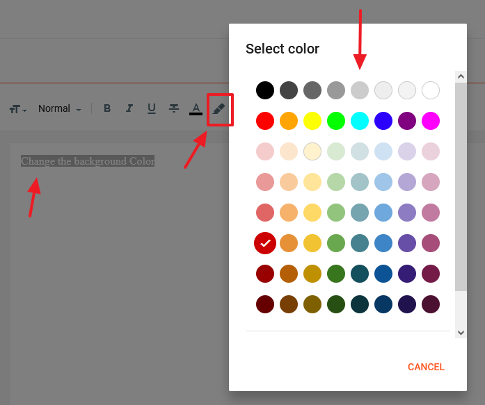 Pick a background color for your text by clicking the Text background color icon.