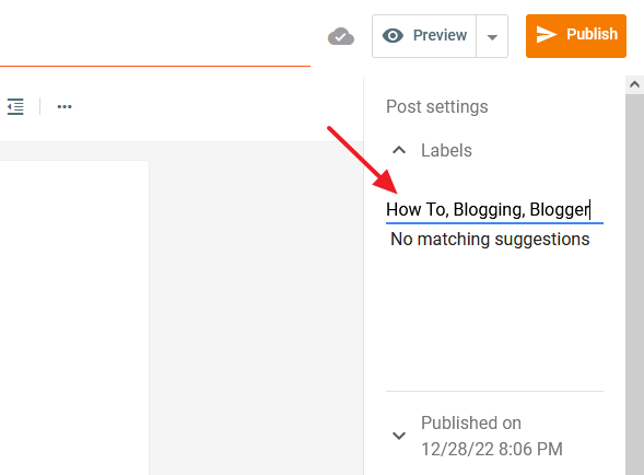 Labels in Blogger are added from the Labels section