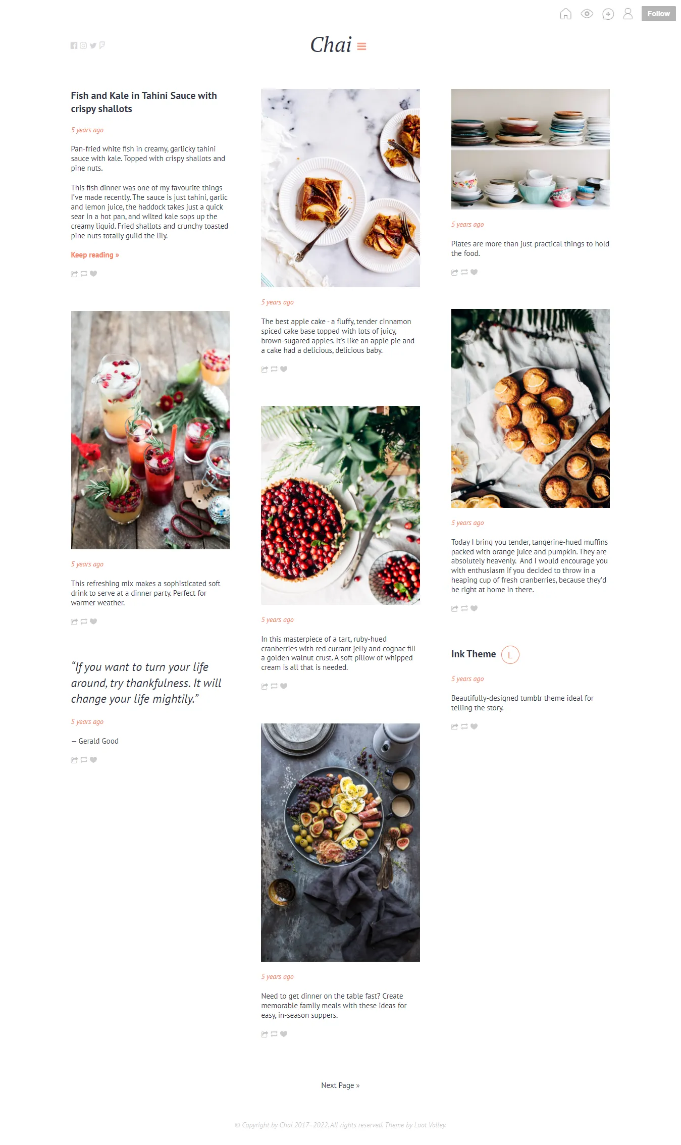 Lootvalley Tumblr Themes for content focused and food blogs