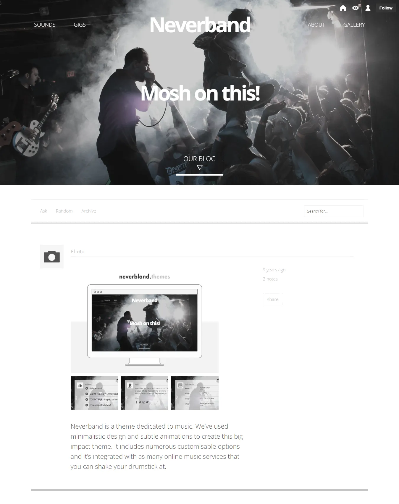 Neverbland minimalistic design writing, music & bands, and portfolio Tumblr themes