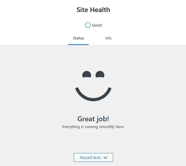 Site Health is not showing any recommendation or notification in the Status.