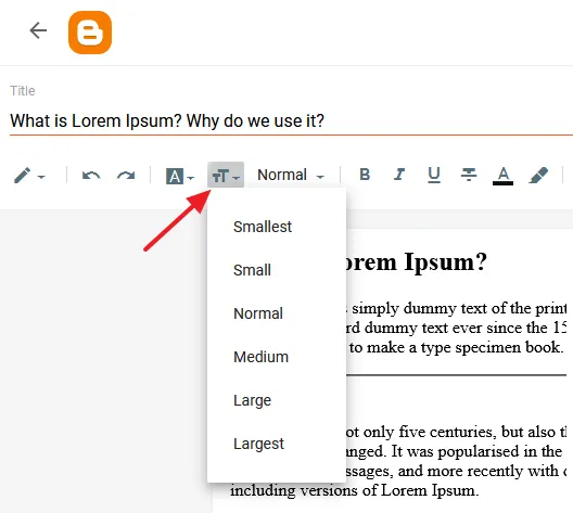 Blogger builtin font sizes on Editor